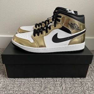 NEW Nike Air Jordan 1 Mid SE Metallic Gold Black White DC1419-700 Authentic